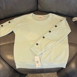 A New Day Sky Blue/teal Button Sleeve Sweater